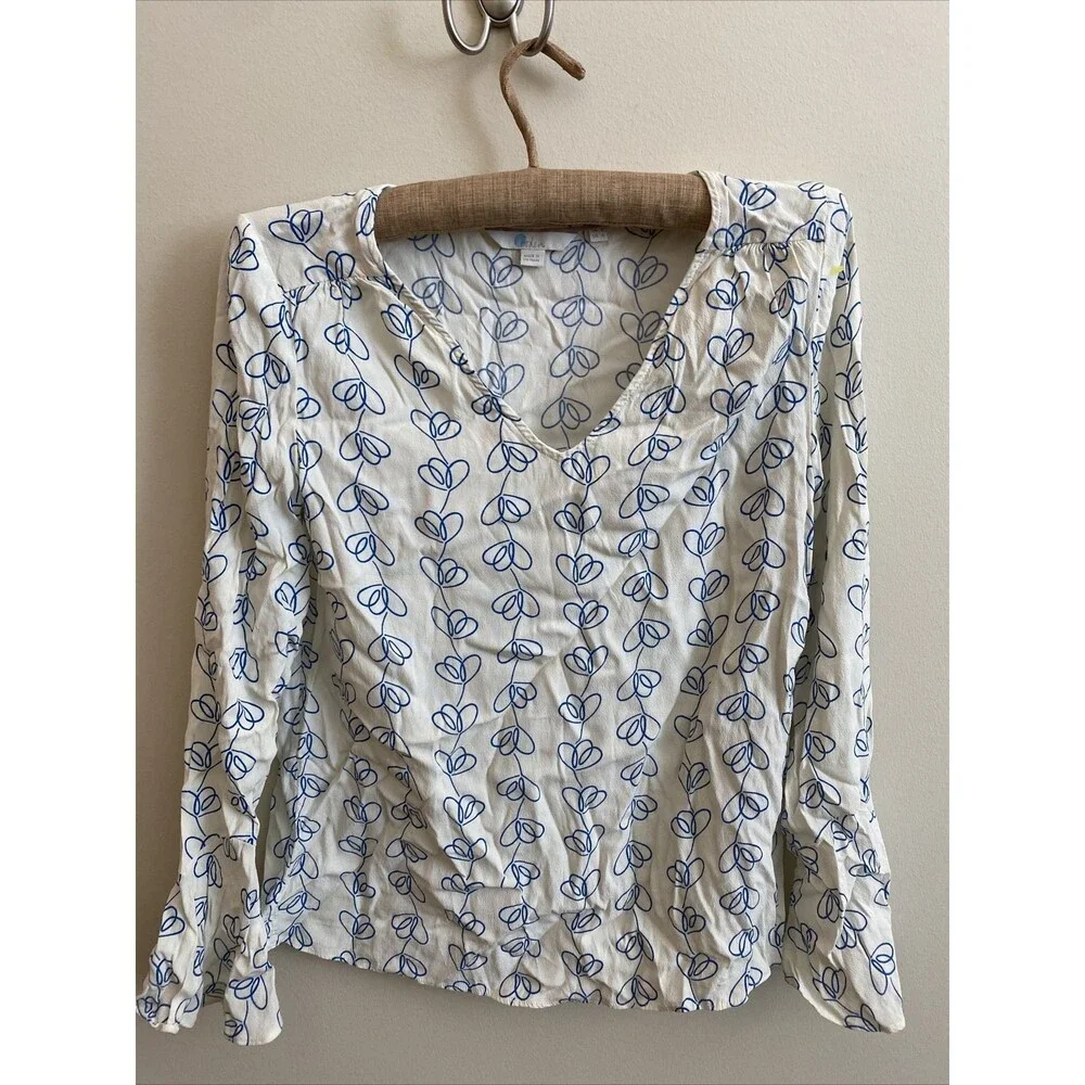 Boden Victoria Ivory Blue Climbing Vines Heart Print Top Blouse Size US 4 - Picture 3 of 10